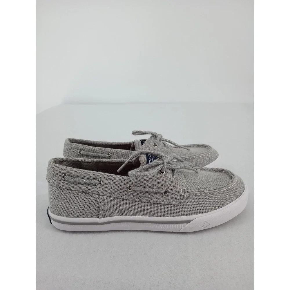 Sperry Boat Shoes Girls 3M Grey Silver Glitter Canvas Memory Foam